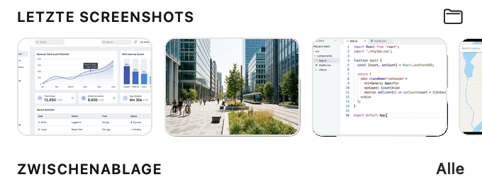 Recent screenshots – clicking an image opens the editor