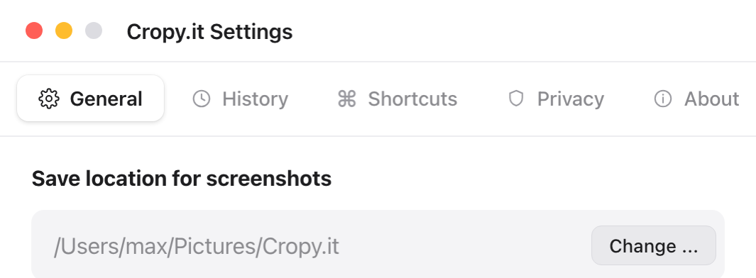 Settings › General › Save location for screenshots › Change