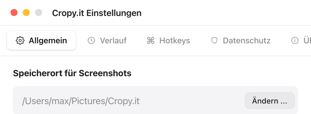 Settings › General › Save location for screenshots › Change